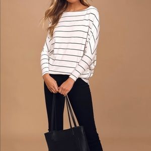 Lulus Verla White and Black Striped Dolman Sleeve Sweater Top